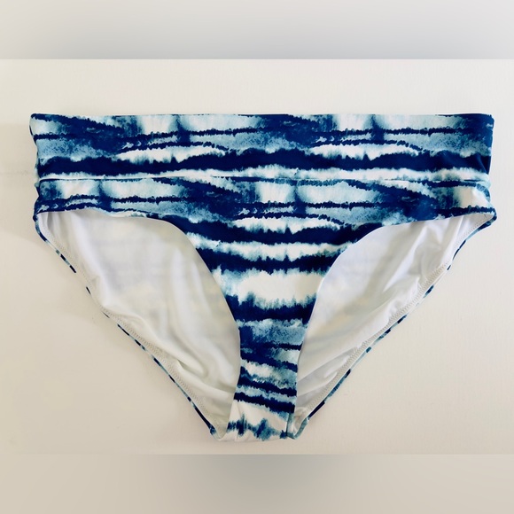 CALIA Women's Wide Band Mid Rise Bikini - Blue Watercolor Striped. XL. NWT - Picture 2 of 8